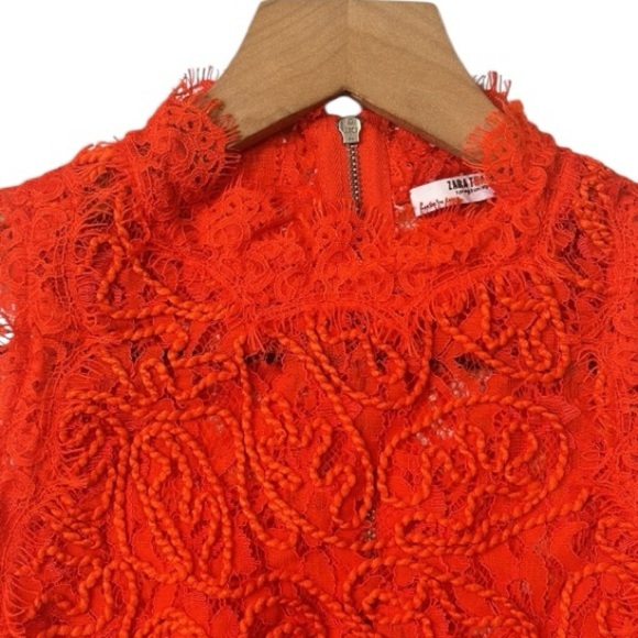 Zara Red Lace Sleeveless Crop Top Back Zipper Women’s Size Small - Picture 6 of 10